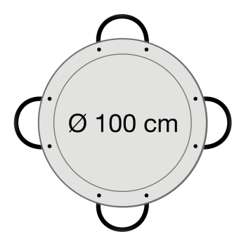 Paella-Pfanne Stahl poliert Ø 100 cm mit 4 Griffen