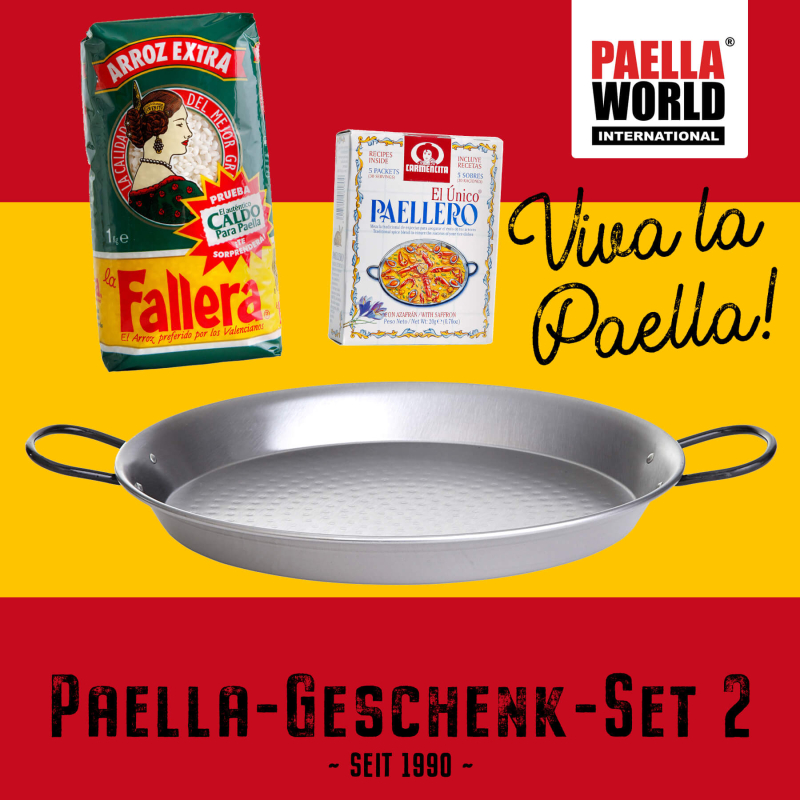 Paella gift set 2: paella pan steel polished Ø 38 cm, paella rice & paella spice