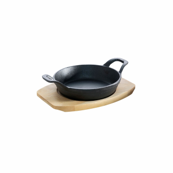 Cast iron serving pan with 2 handles Ø 12 cm and wooden...