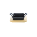 Cast iron pan -square- with 2 handles 14 x14 cm and wooden coaster