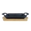 Cast iron pan with 2 handles 22,5x10cm with wooden coaster