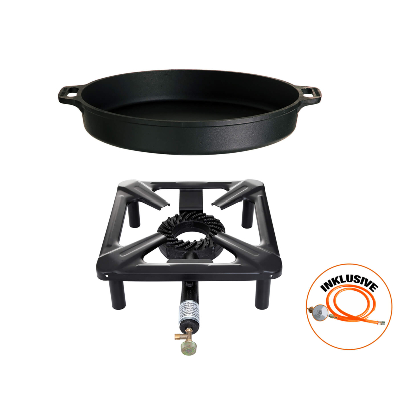 Tabulet Cooker Set (small) with cast iron pan  Ø 40 cm incl. gashose and regulator 